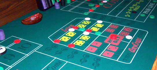 Craps table proposition bets area at an angle
