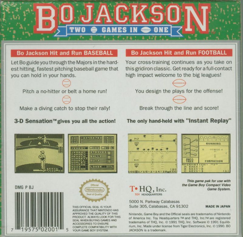  Bo Jackson: Two Games In One game box back.