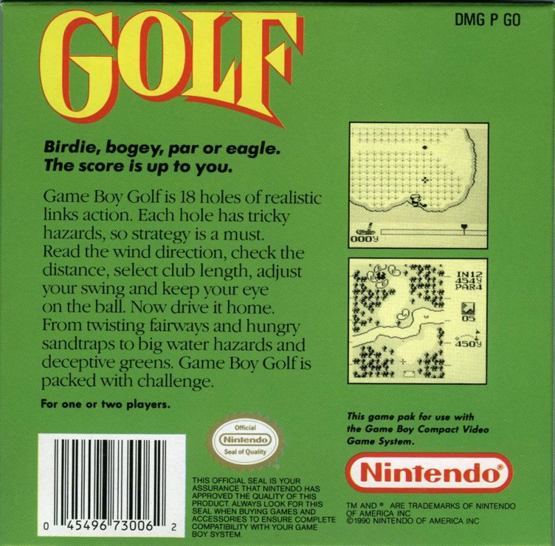 (Original) Game Boy® Golf game box back.