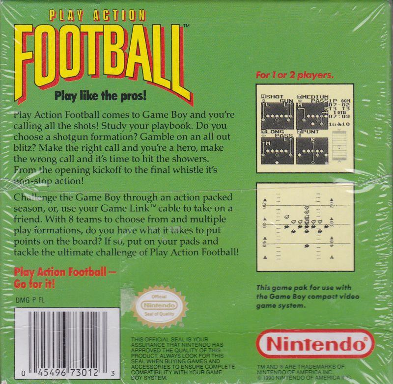 NES Play Action Football game box back.