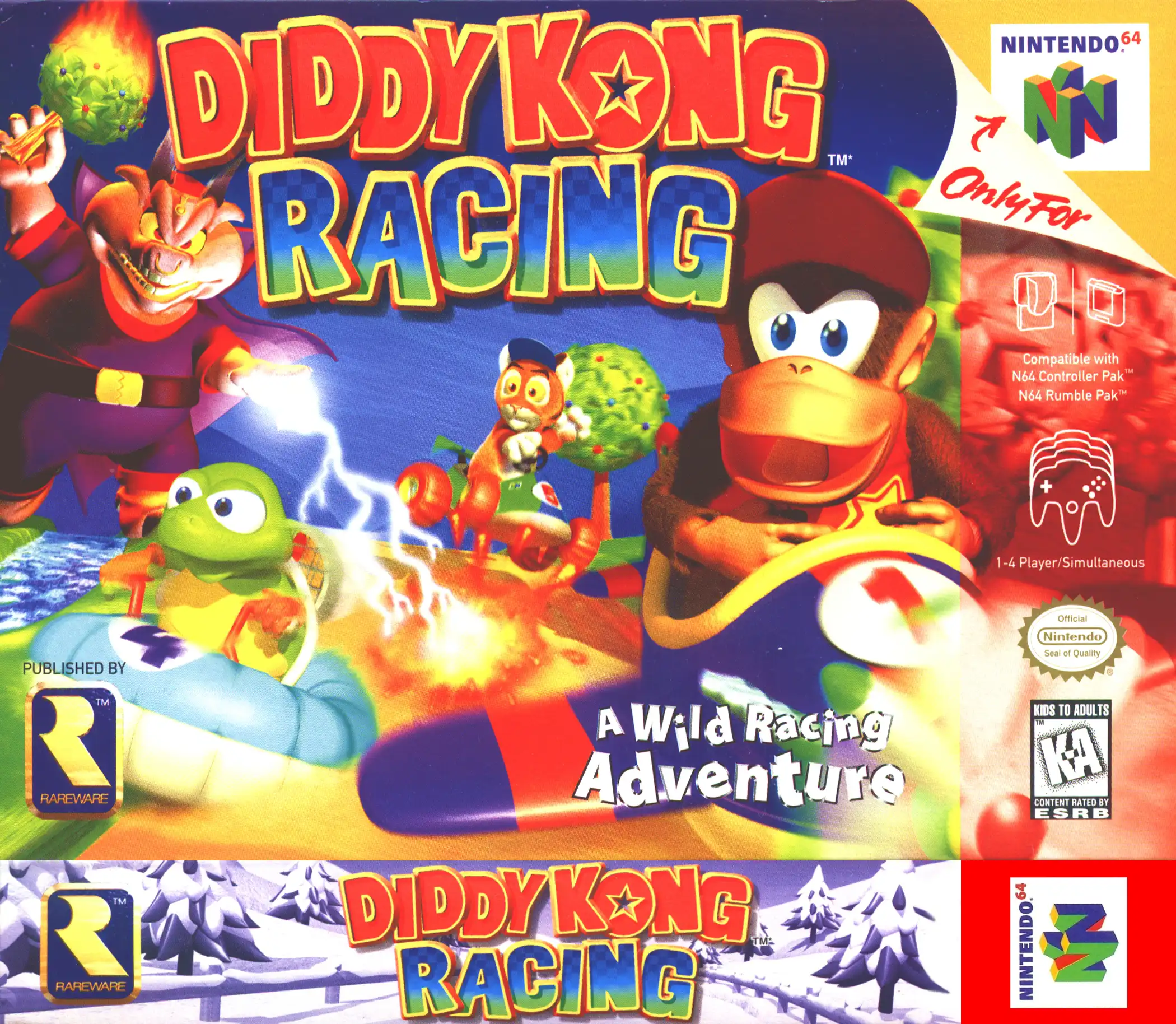 N64® Diddy Kong Racing game box front.