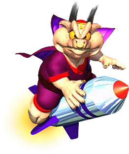 Diddy Kong Racing - Wizpig riding a rocket.