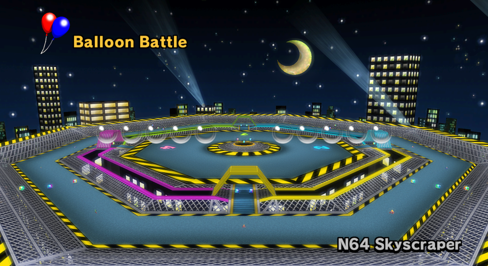Mario Kart 64 - Battle Mode Arena Skyscraper landscape.