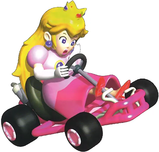 Princess Peach on a kart.