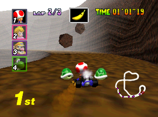 Mario Kart 64 - Flower Cup - Choco Mountain boulders.