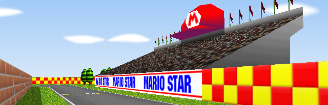 Mario Kart 64 - Flower Cup - Choco Mountain landscape.