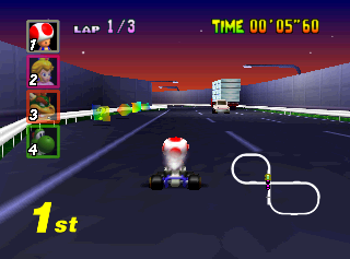 Mario Kart 64 - Flower Cup - Toad's Turnpike 1.