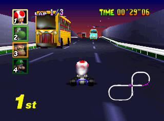 Mario Kart 64 - Flower Cup - Toad's Turnpike 4.