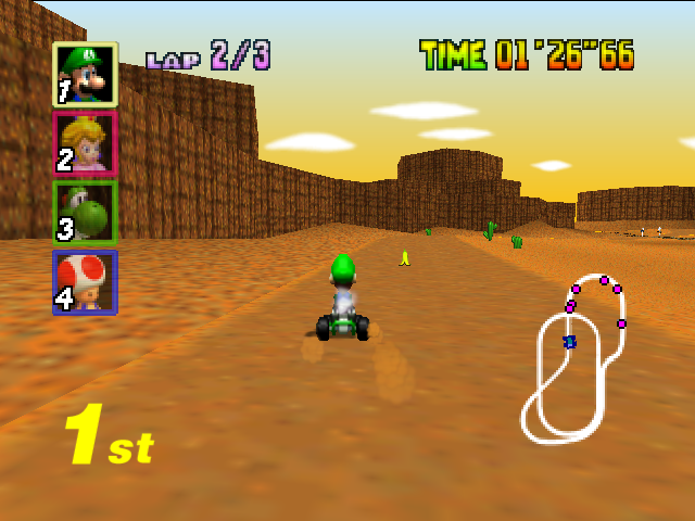 Mario Kart 64 - Mushroom Cup - Kalimari Desert 2.