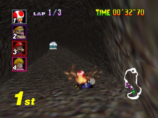 Mario Kart 64 - Mushroom Cup - Koopa Troopa Beach - Mountain Tunnel shortcut 3.
