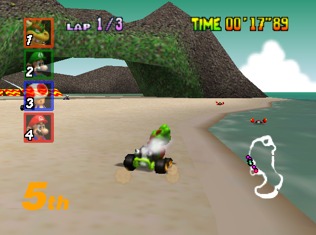 Mario Kart 64 - Mushroom Cup - Koopa Troopa Beach - Water Path shortcut.