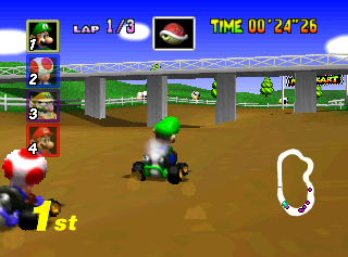 Mario Kart 64 - Mushroom Cup - Moo Moo Farm Raceway - Bridge.