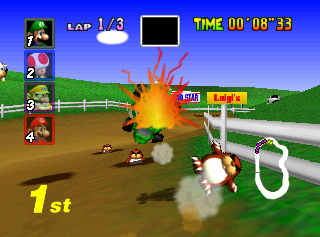 Mario Kart 64 - Mushroom Cup - Moo Moo Farm Raceway - Mole Crash.