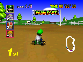 Mario Kart 64 - Mushroom Cup - Moo Moo Farm Raceway - Starting Line.