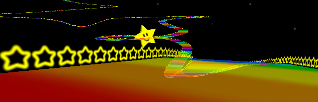 Mario Kart 64 - Special Cup - Rainbow Road landscape.