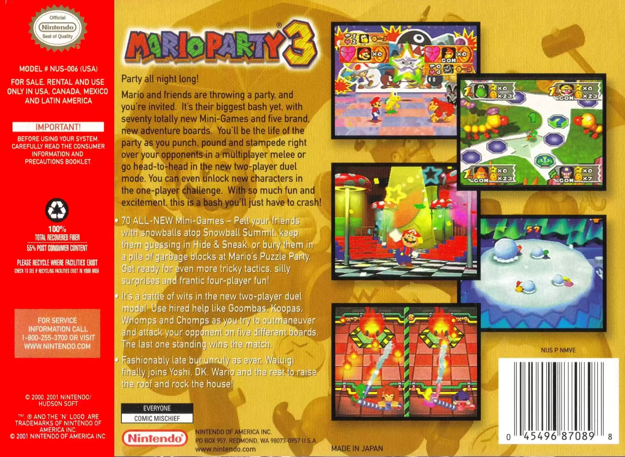 Mario Party 3 game box back cover.