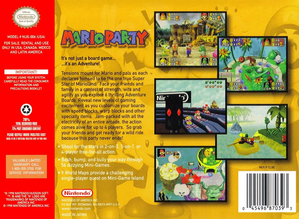 Mario Party game box back cover.