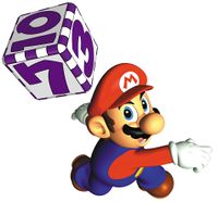 Mario with a purple die above him.