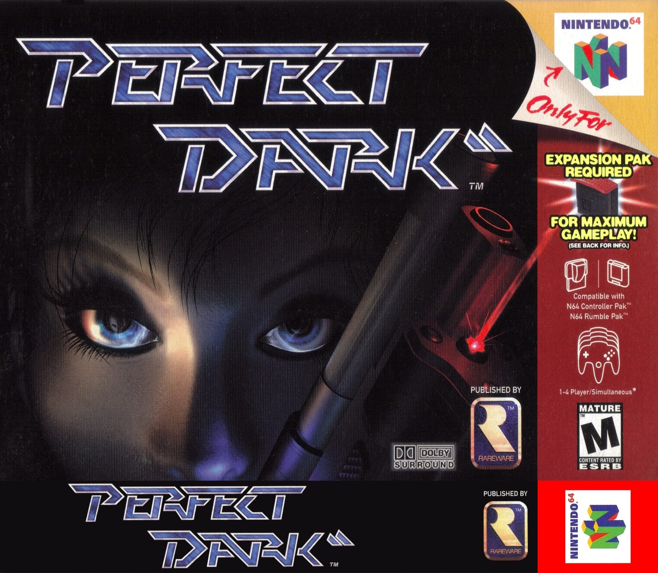 N64® Perfect Dark game box front.