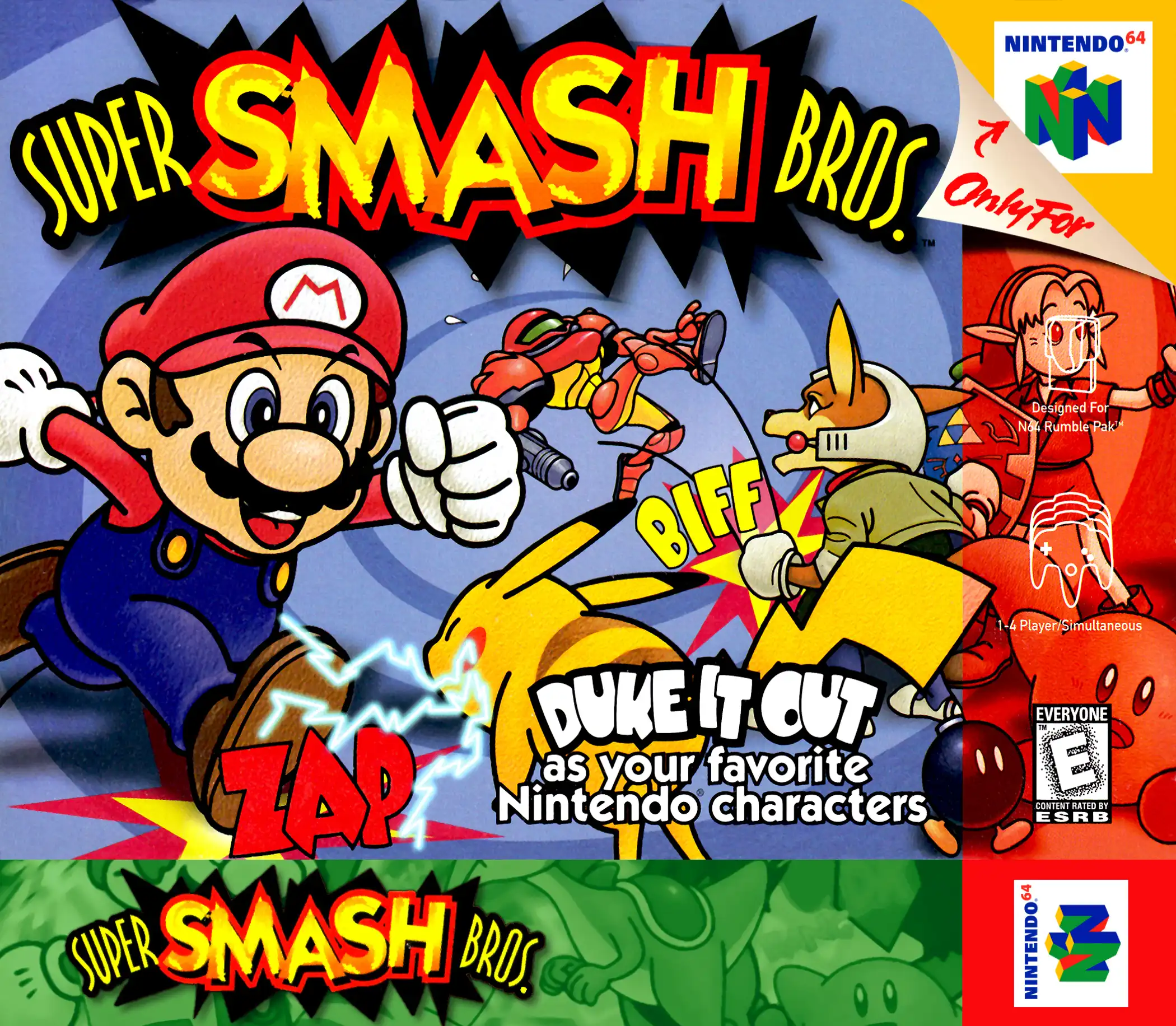 N64® Super Smash Bros game box front.
