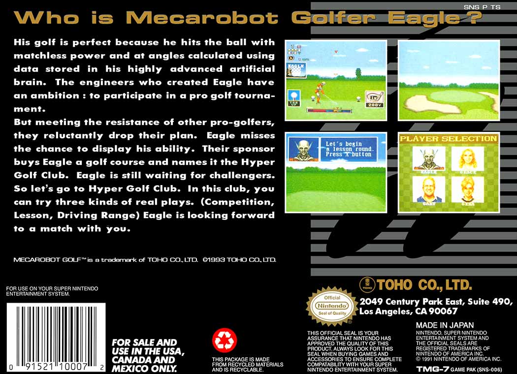 Mecarobot Golf game box back - Who is Mecrabot Golfer Eagle?