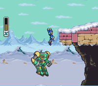 Mega Man X: Chill Penguin Heart Tank Armor Jump.