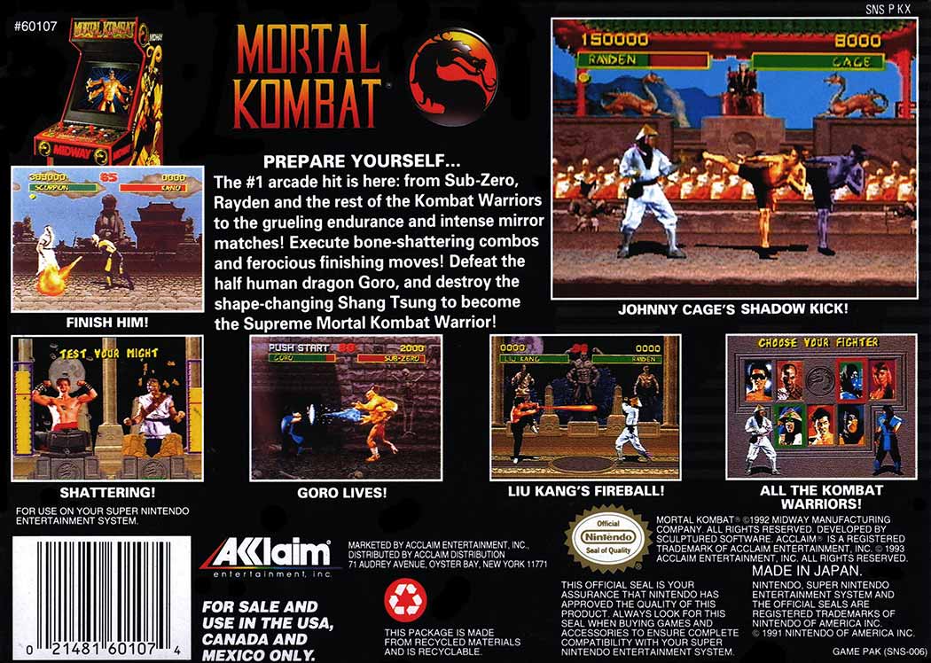 Mortal Kombat box back.