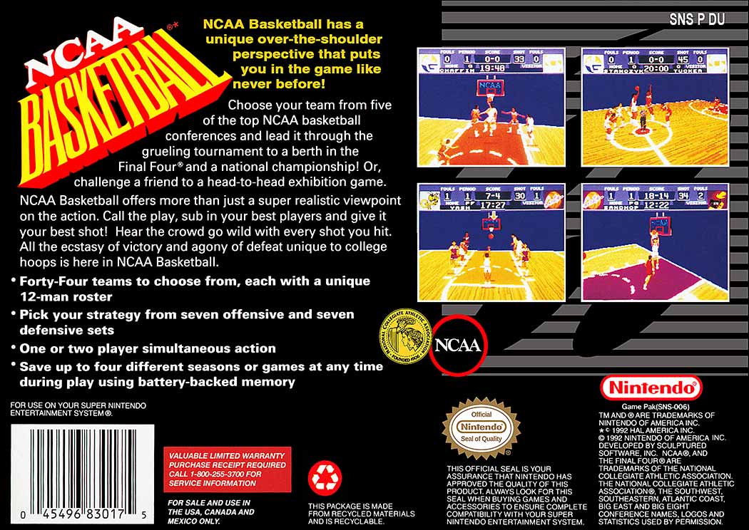 NCAA Basketball game box back - has a unique over-the-shoulder perspective that puts you in the game like never before.