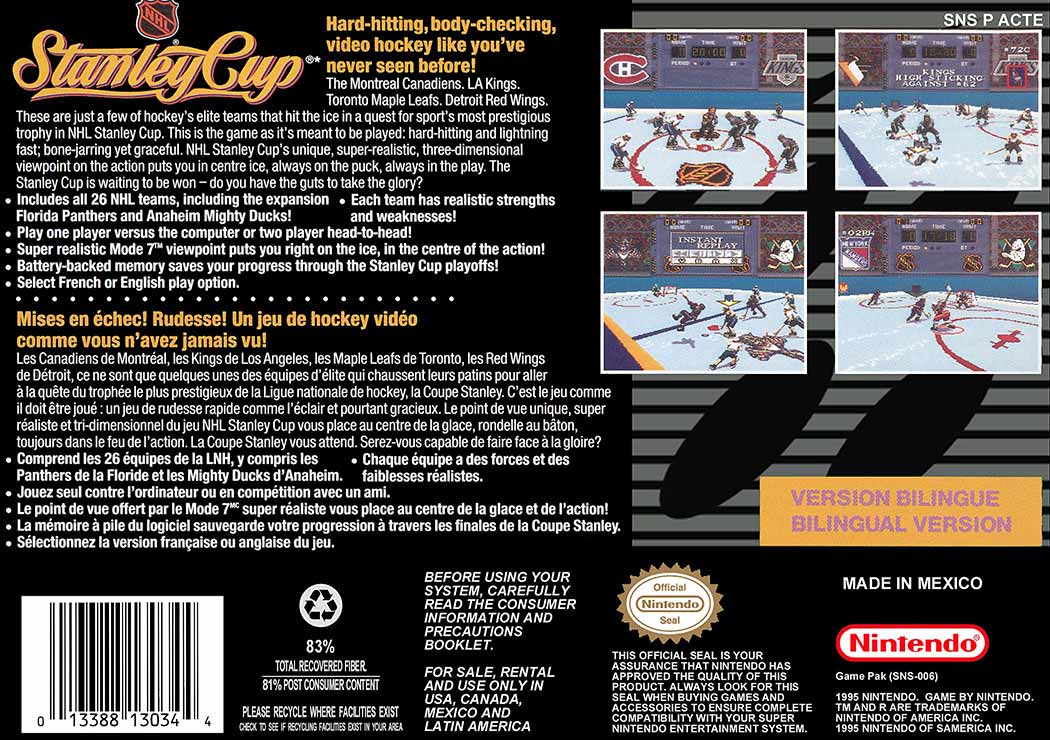 NHL Stanley Cup game box back - Hard-Hitting, Body-Checking, video hockey like you have never seen before.