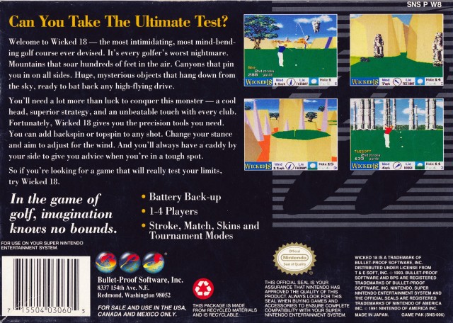 True Golf Classics: Wicked 18 game box back - Can you take the unltimate test?