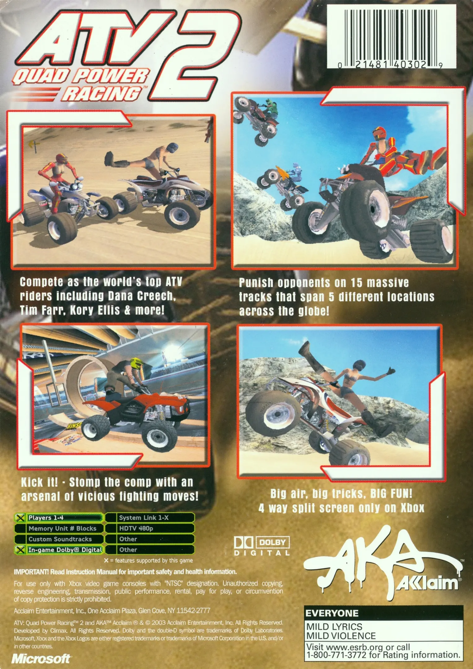 ATV: Quad Power Racing 2 xbox game box back.