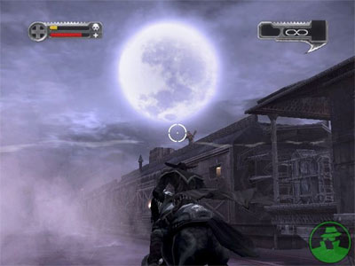 Darkwatch moon over a dark erie old west town at night.