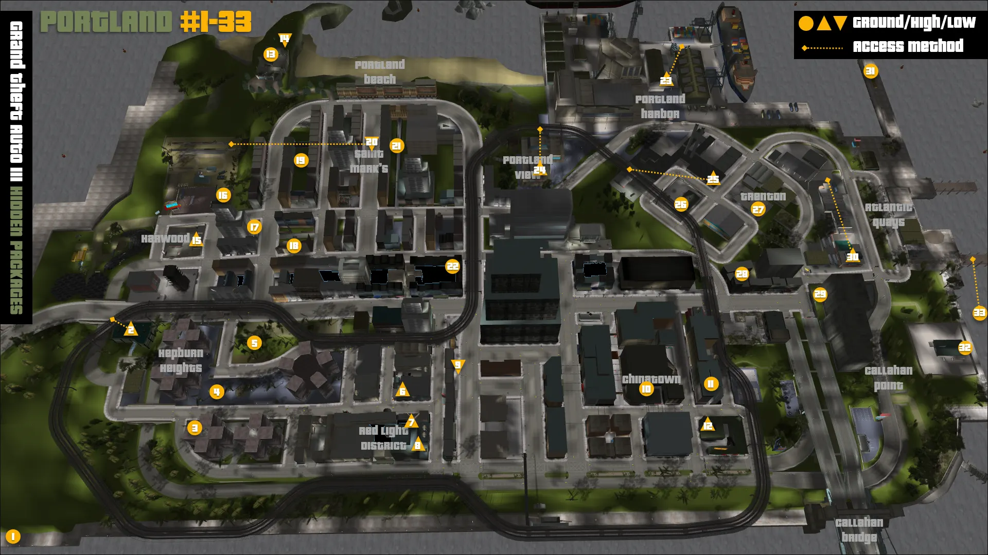 Grand Theft Auto III Portland Hidden Packages map.
