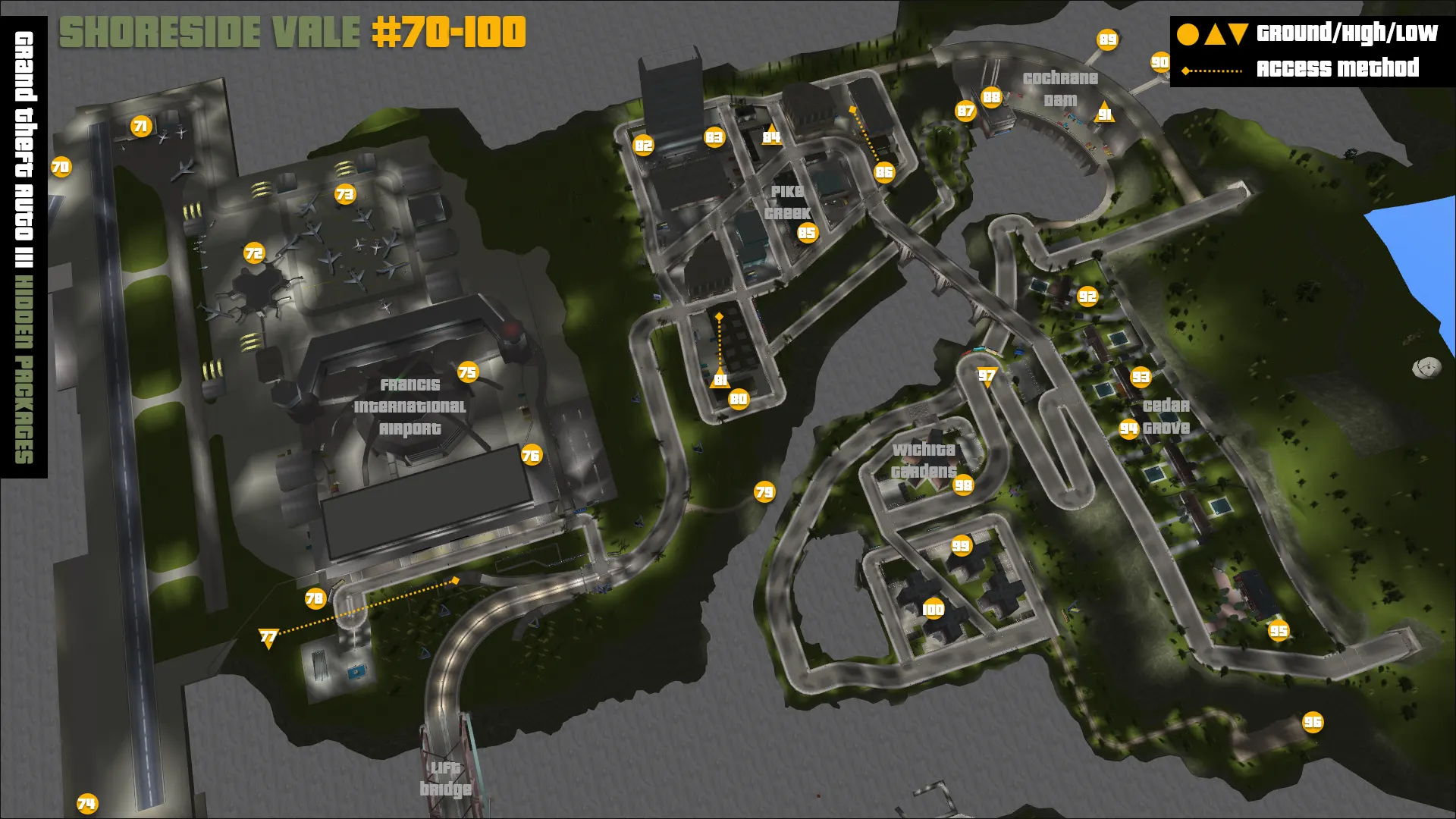 Grand Theft Auto III Shoreside Vale Hidden Packages map.