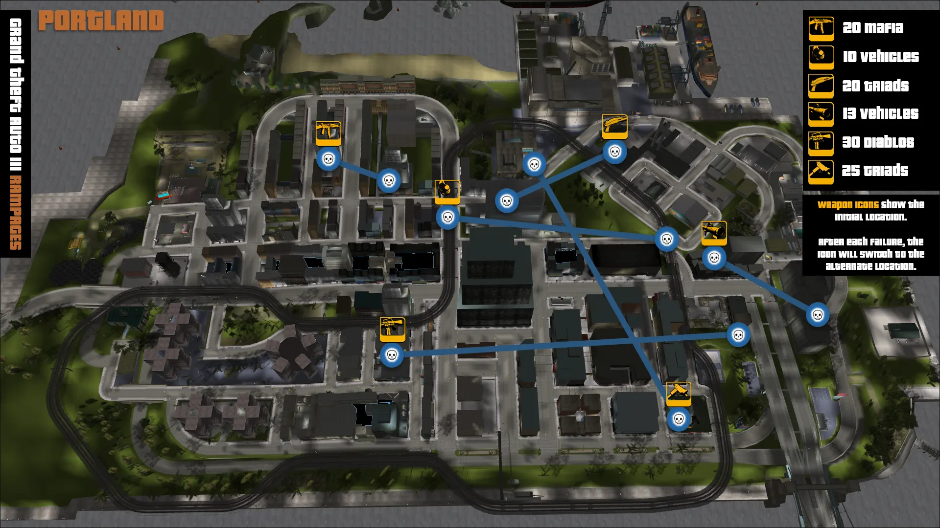 Grand Theft Auto III Portland ramages map.