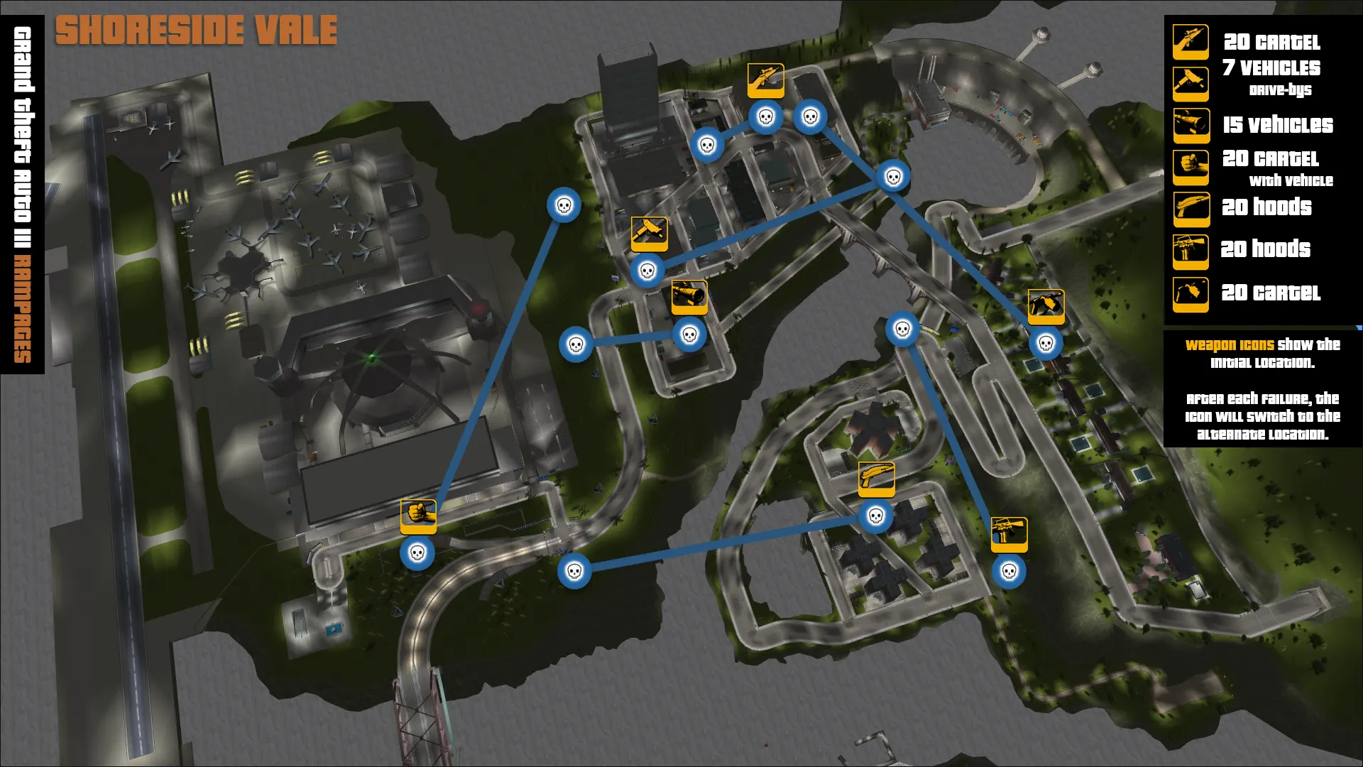 Grand Theft Auto III Shoreside Vale ramages map.