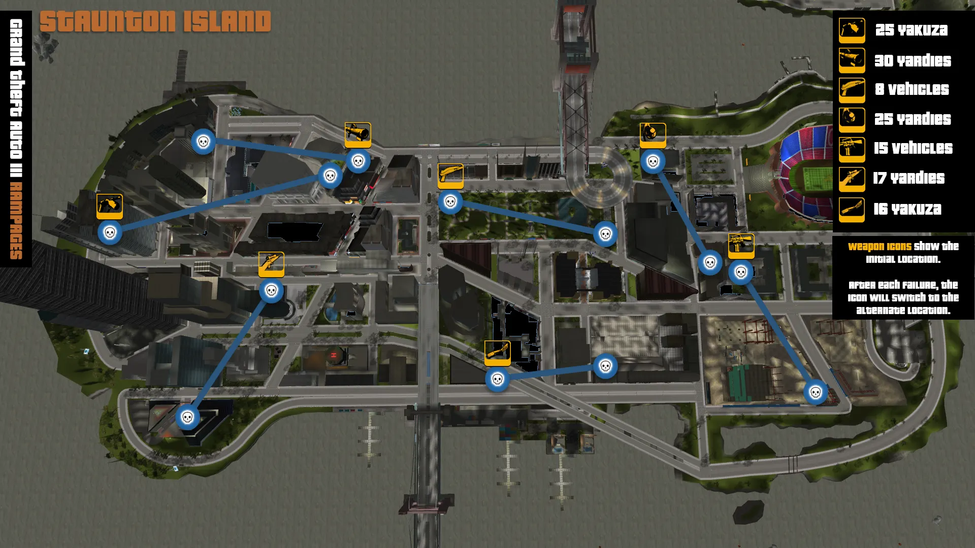 Grand Theft Auto III Staunton Island ramages map.