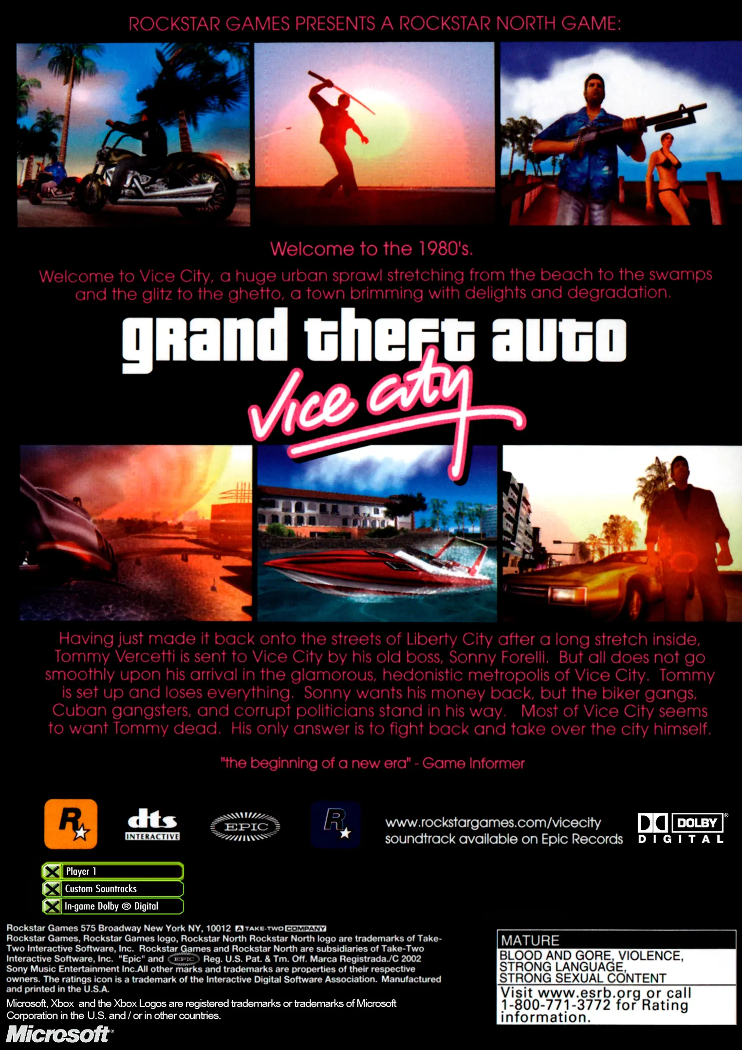 Grand Theft Auto Vice City™ game box back.
