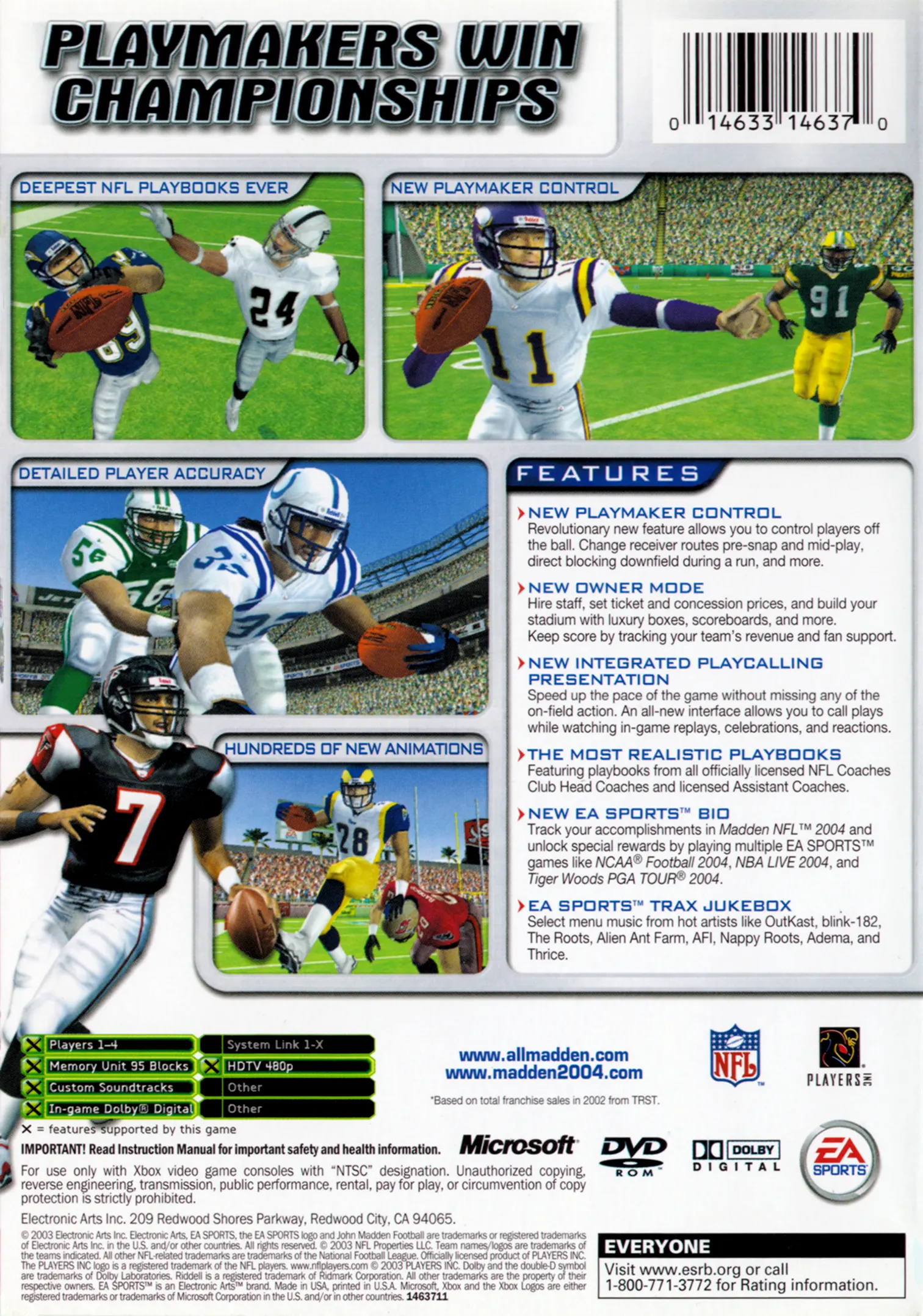 Madden NFL 2004 Game Box Back. Playmakers Win Championships.
