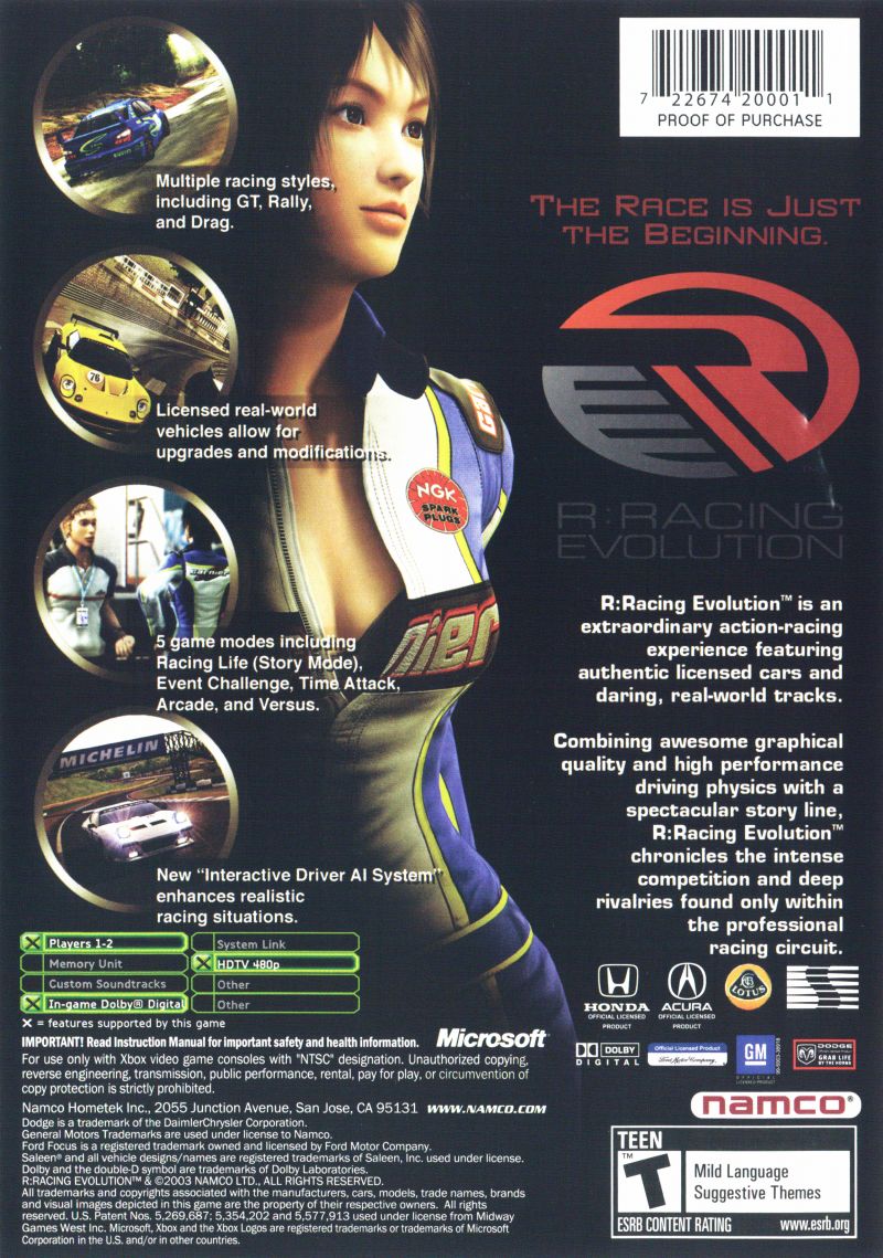 R: Racing Evolution Game Box Back.