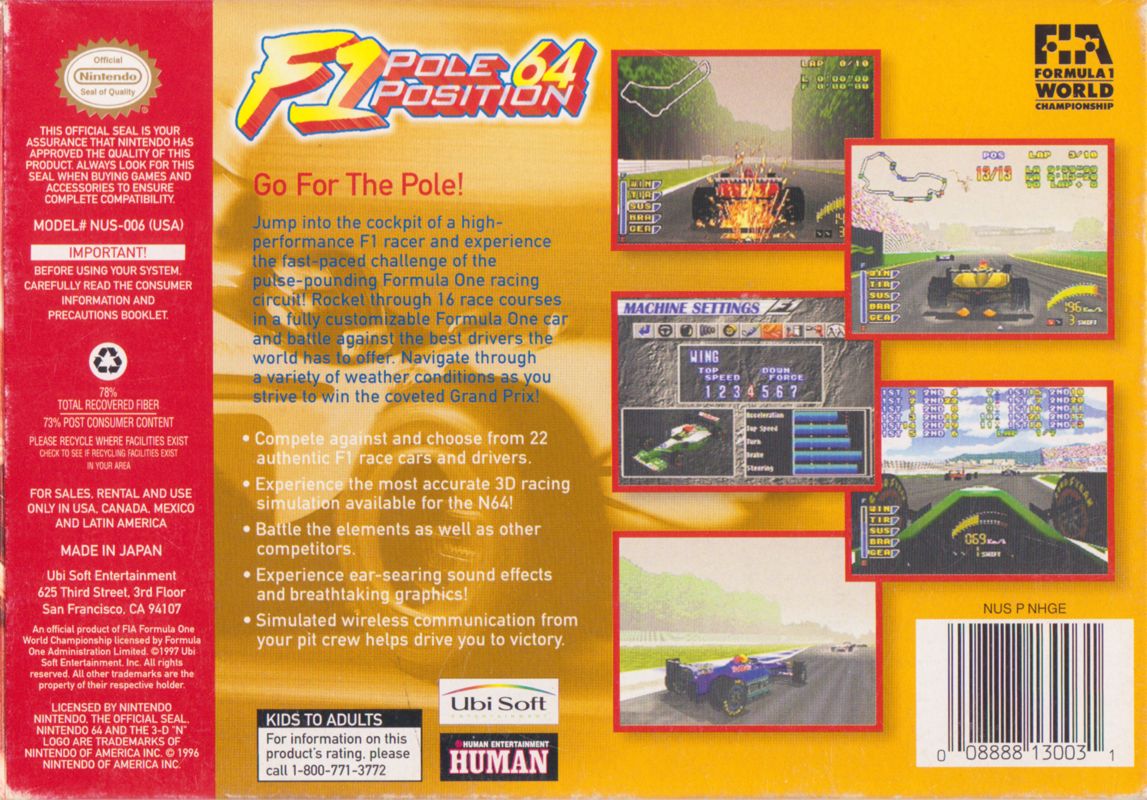 F1 Pole Position 64 game box back.