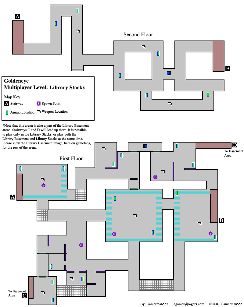 GoldenEye 007 Multiplayer Levels - Library Stack map.