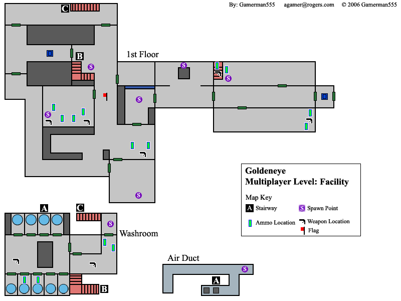 GoldenEye 007 Multiplayer Levels - Facility map.