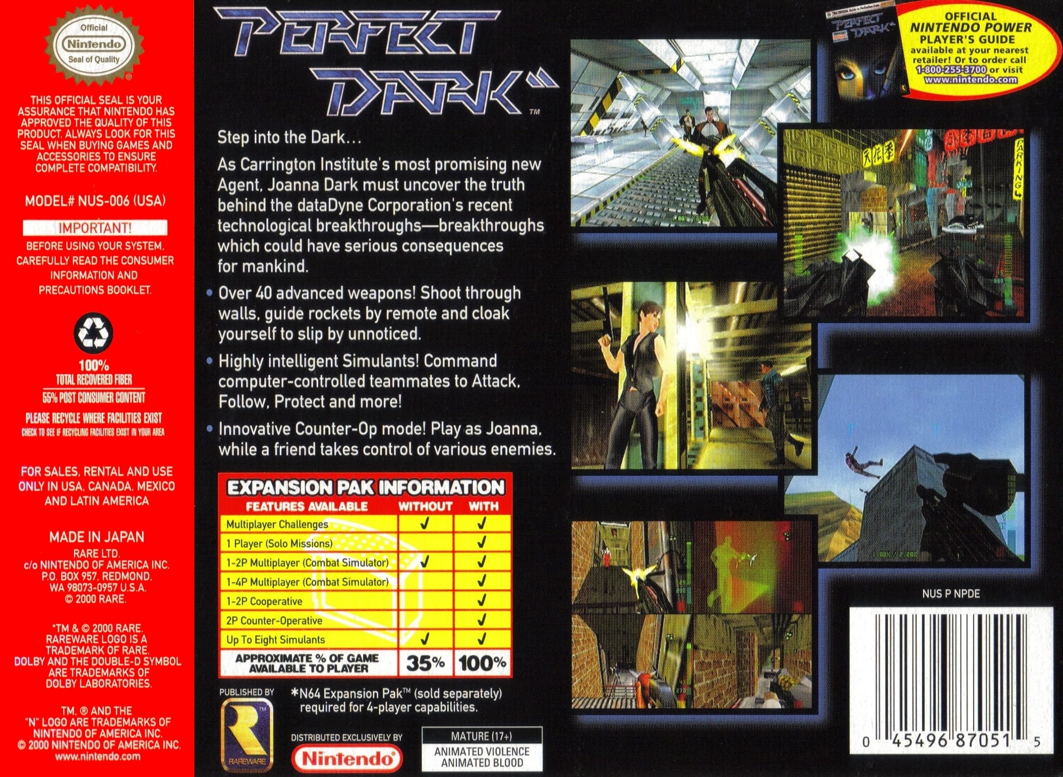 Perfect Dark game box back.