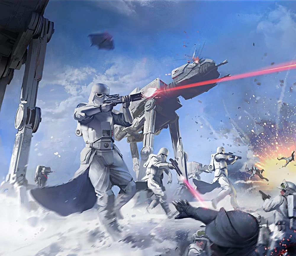 Imperial forces reach the trenches during the 4. Battle of Hoth from Star Wars: Rogue Squadron - Chapter IV.