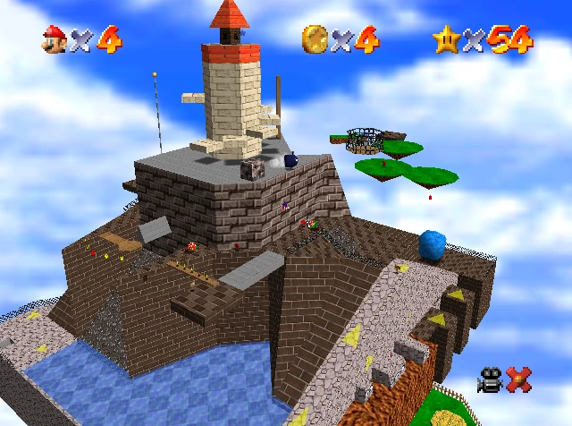 Super Mario 64 Whomp’s Fortress layout.