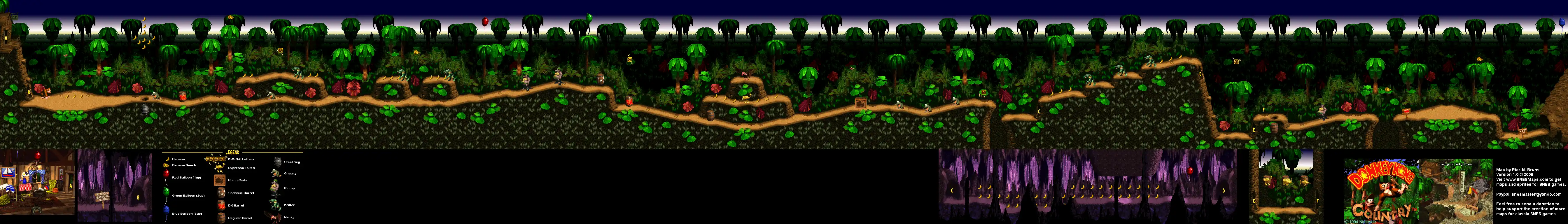 Donkey Kong Country Kongo Jungle - 1. Jungle Hijinxs Map.