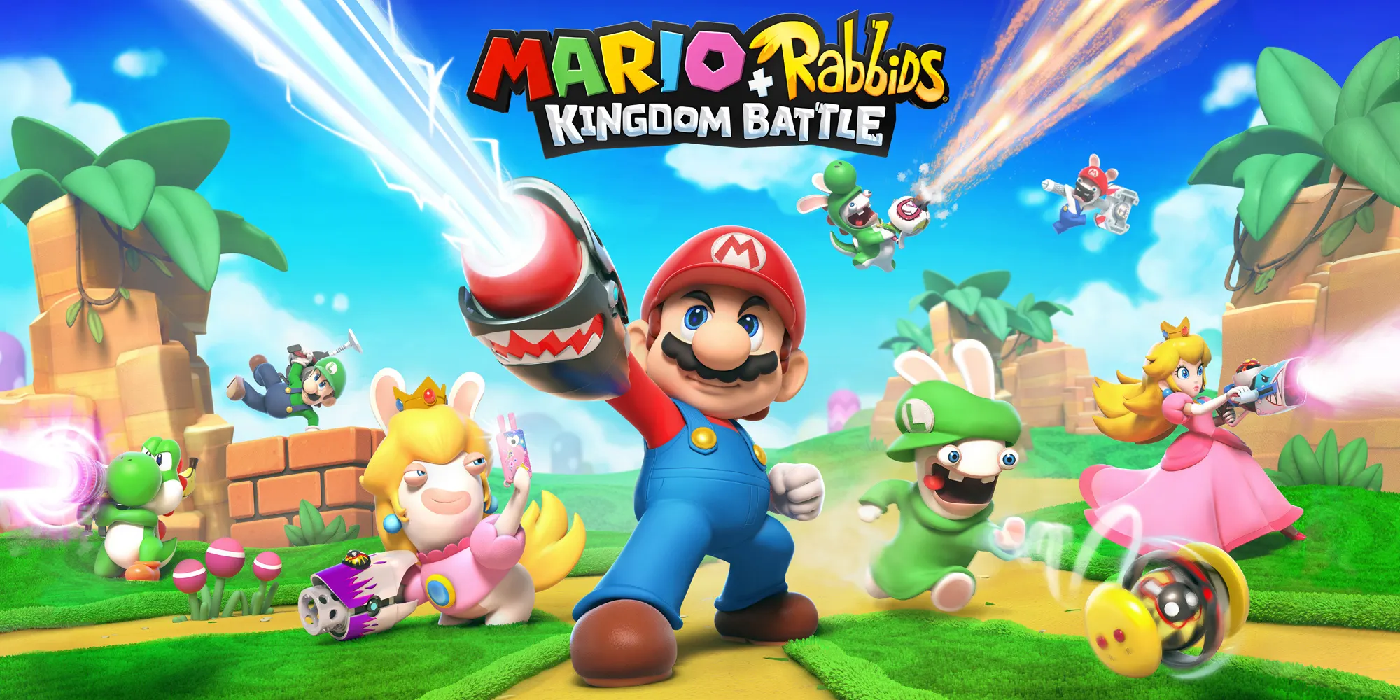 Mario + Rabbids Kingdom Battle banner with game characters.